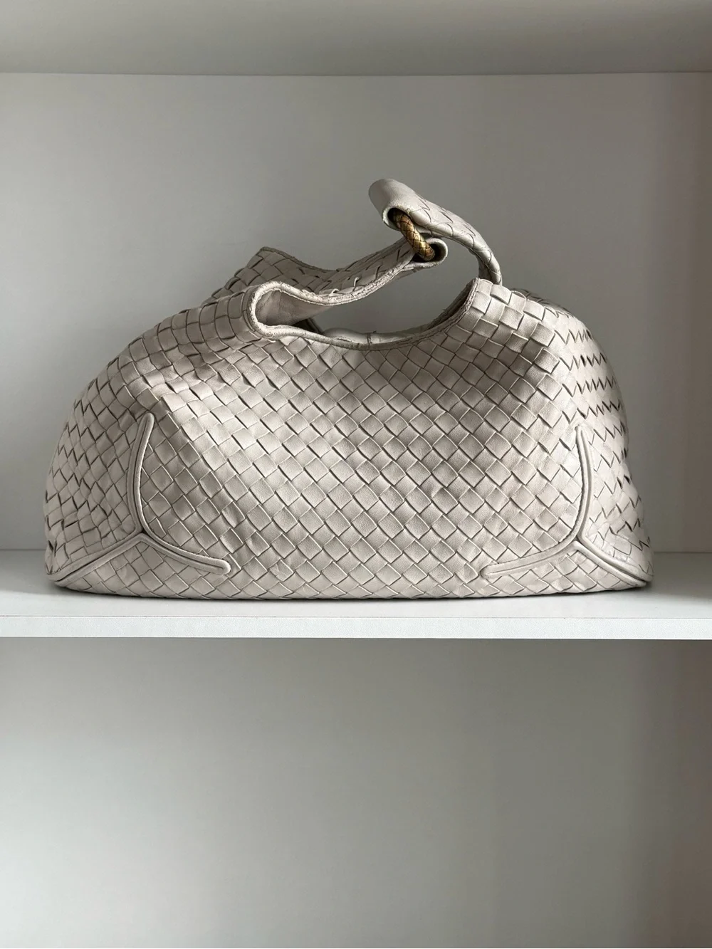 Bottega Veneta Cream Hobo Bag with Woven Leather and Curved Design